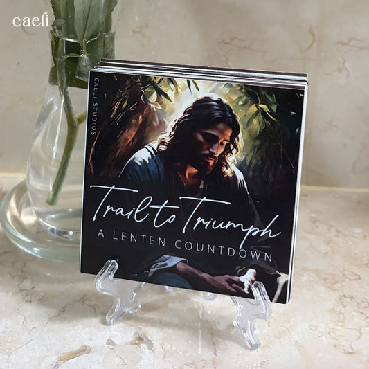 Christian Lent Countdown Cards | Trail to Triumph | Lent Calendar on Premium Cardstock with Stand | Inspirational Daily Scripture and Reflections