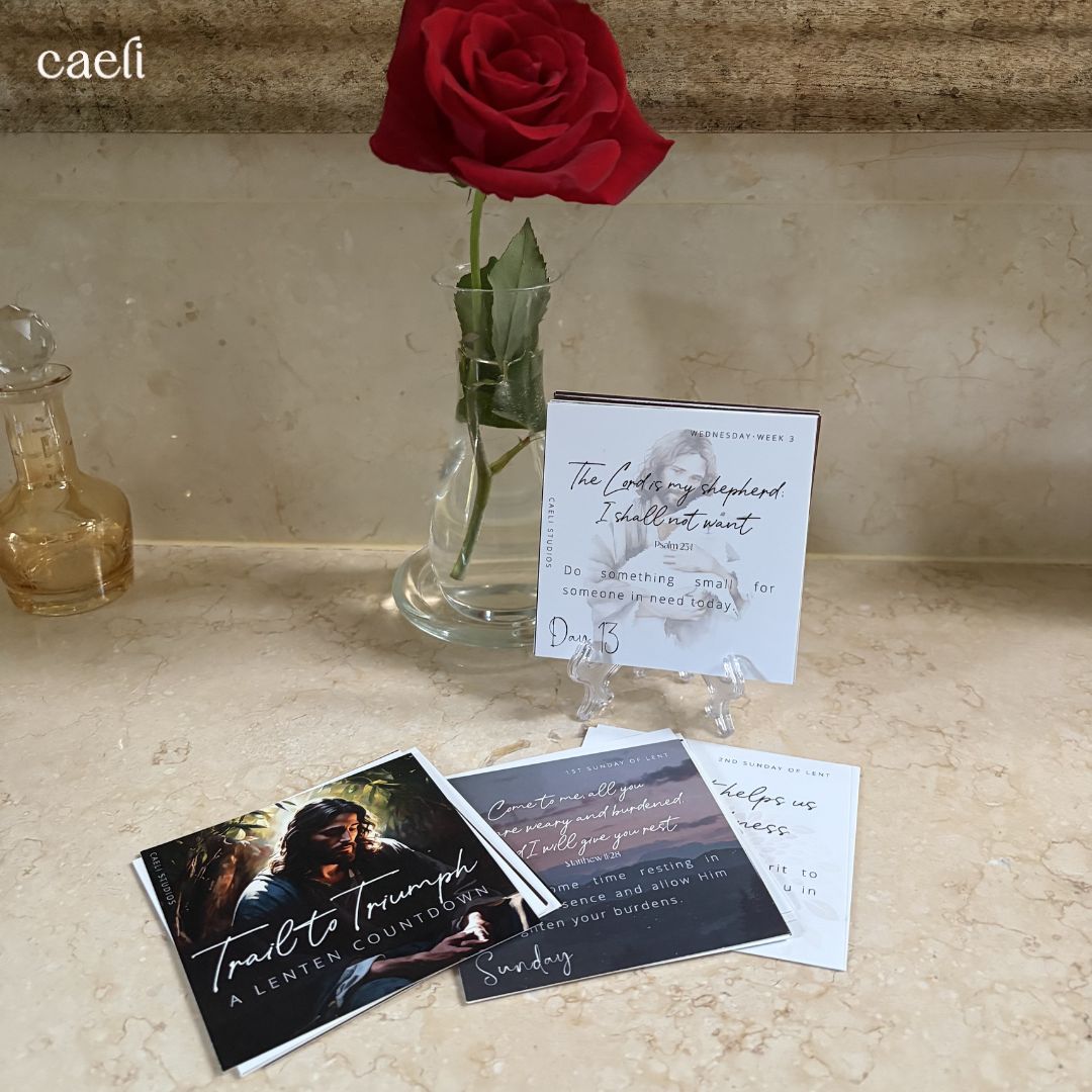Christian Lent Countdown Cards | Trail to Triumph | Easter Countdown through Lent | Lent Calendar on Premium Cardstock with Stand | Inspirational Daily Scripture and Reflections