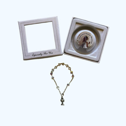 First Holy Communion Rosary Bracelet – Heart Beads & Silver Chalice