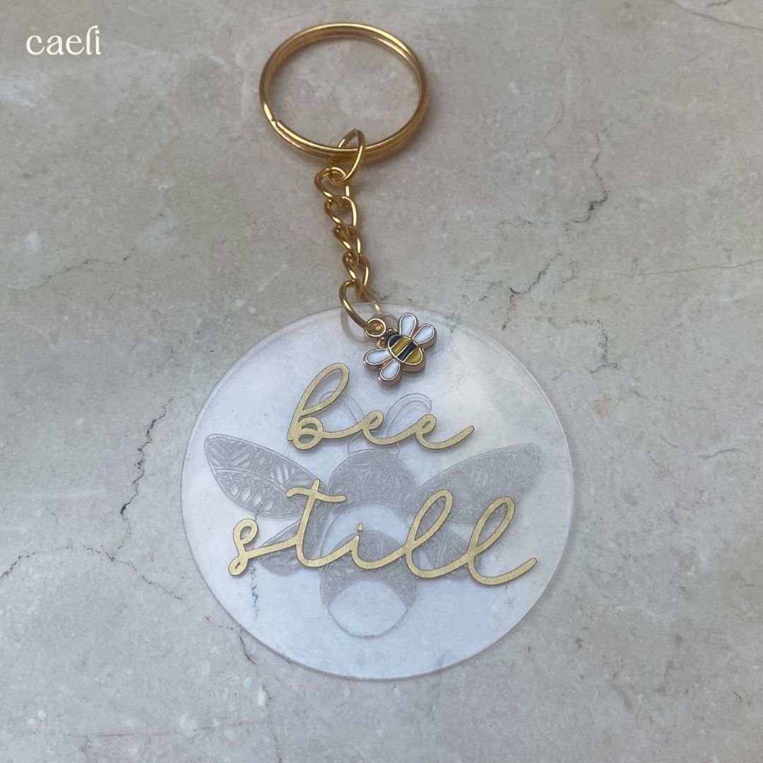 Busy Bee Collection | Bee Still Acrylic Key Ring | Christian Acrylic Keychain