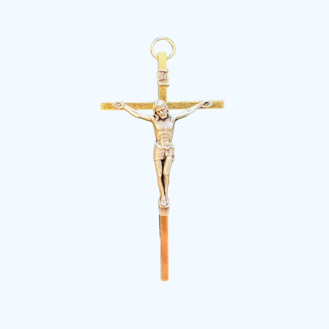 Gold Crucifix with Silver Body – Elegant Wall-Mounted Cross