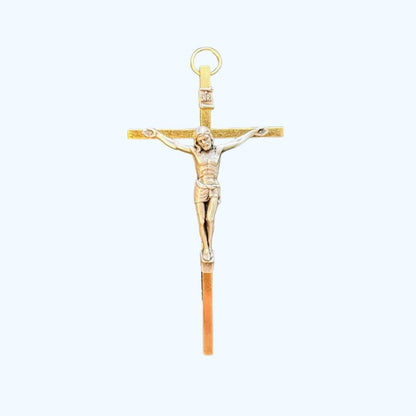 Gold Crucifix with Silver Body – Elegant Wall-Mounted Cross