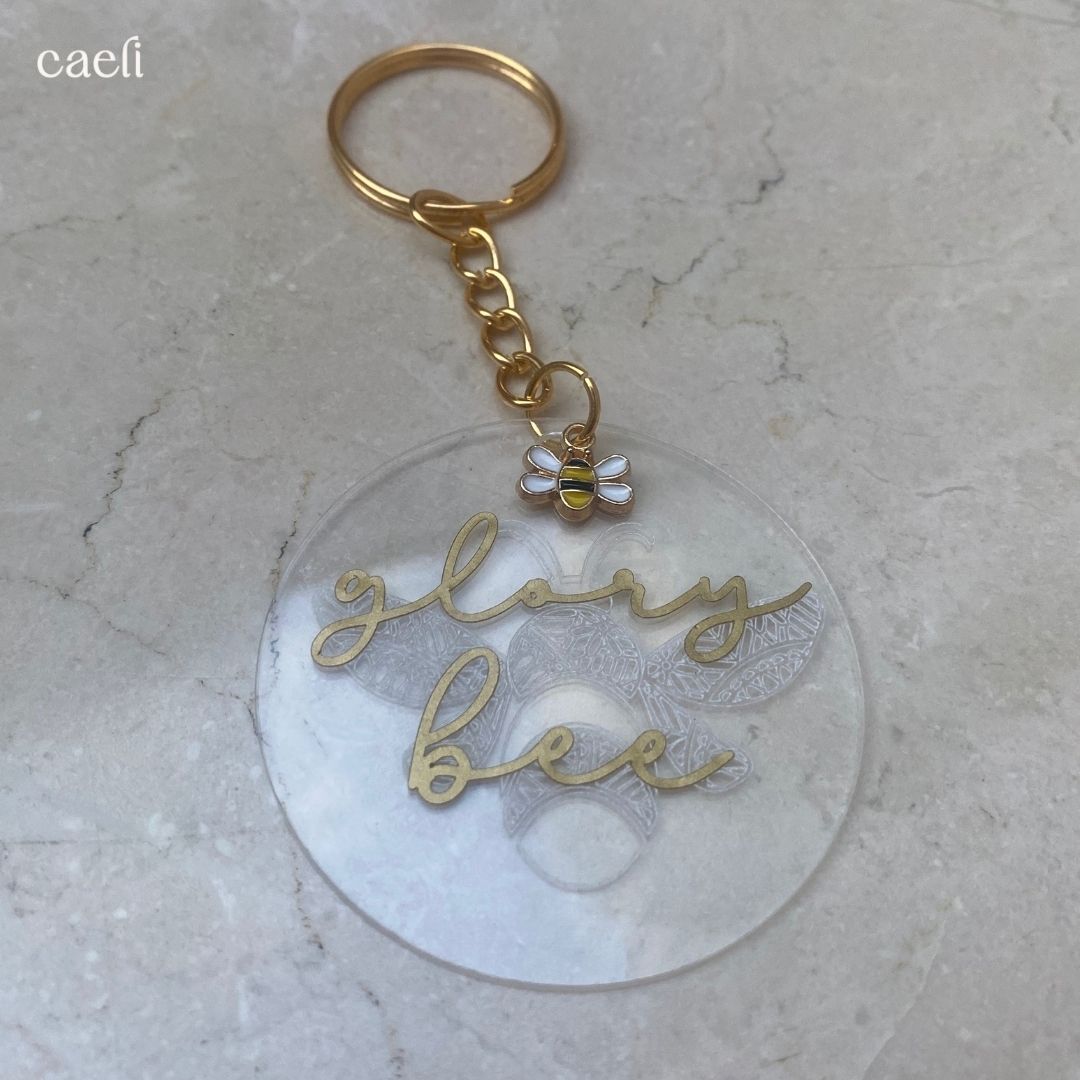 Busy Bee Collection | Glory Bee Acrylic Key Ring | Christian Acrylic Keychain