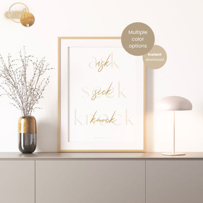 Matthew 7:7-8 Ask, Seek, Knock | Scripture Verse |  Wall Art