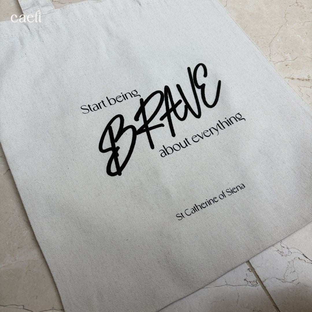 Beige Christian Tote Bag with St Catherine of Siena Quote | Faith-Inspired Bag for Everyday Use