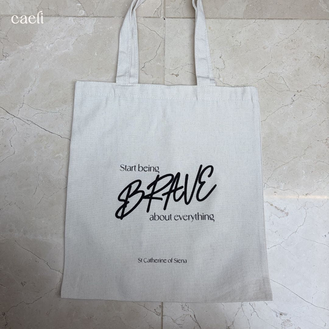 Beige Christian Tote Bag with St Catherine of Siena Quote | Faith-Inspired Bag for Everyday Use