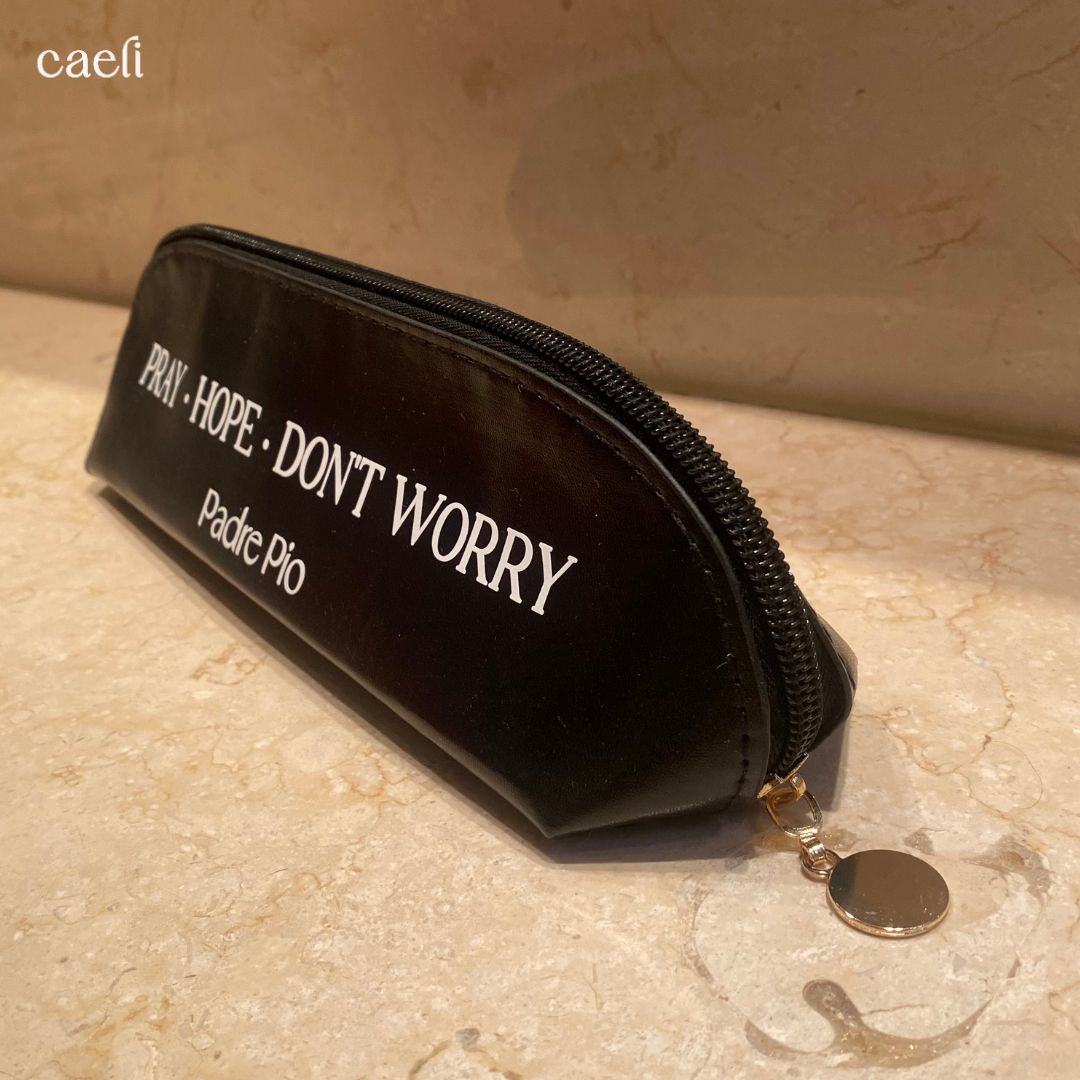 Pray Hope Don't Worry Pencil Case | Faux Leather Bag | Padre Pio Pencil Case