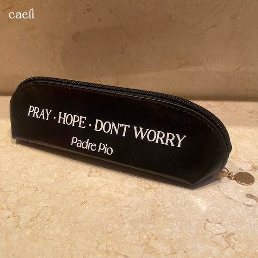 Pray Hope Don't Worry Pencil Case | Faux Leather Bag | Padre Pio Pencil Case