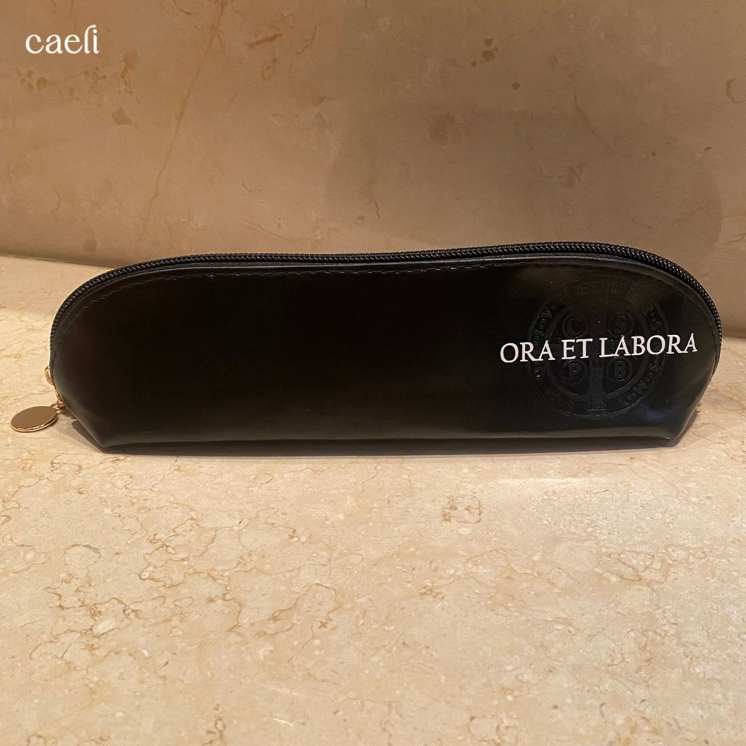Ora et Labora Pencil Case | Faux Leather Bag | St Benedict Pencil Case