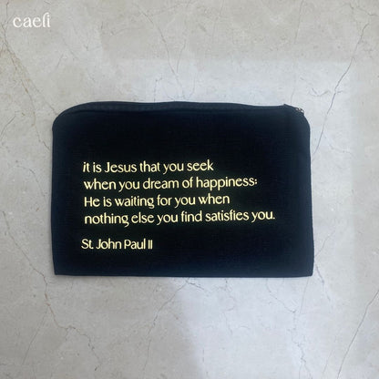 Faith-Inspired Pencil Cases | Religious Cosmetic Bags | Christian Make-Up Bags | Scriptural Stationery Bags | Black or Beige | Multiple Options Available