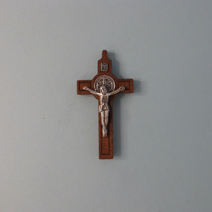 Cross of St Benedict - Wooden Crucifix with Silver Body