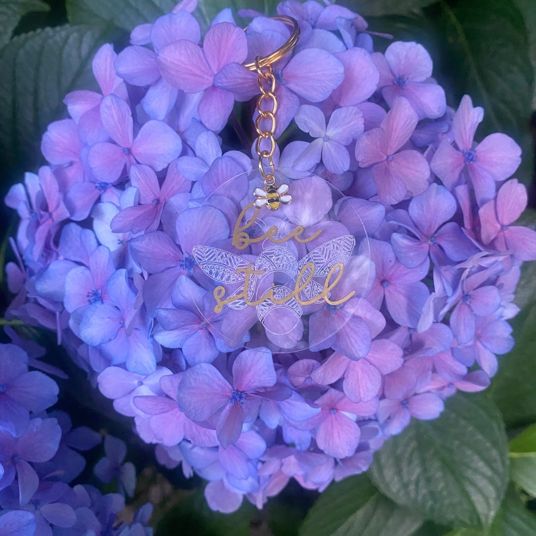 Busy Bee Collection | Bee Still Acrylic Key Ring | Christian Acrylic Keychain
