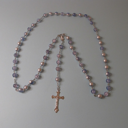 Rosary and Bracelet Set with Light Blue/Silver Bead