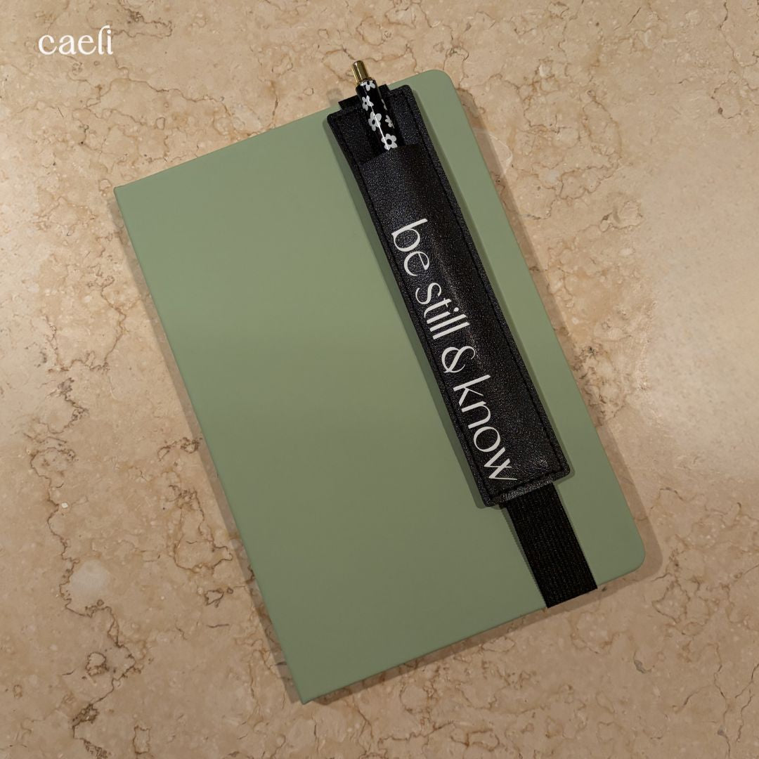 Pen Holder | Black Faux Leather | Be not afraid | Be still and know