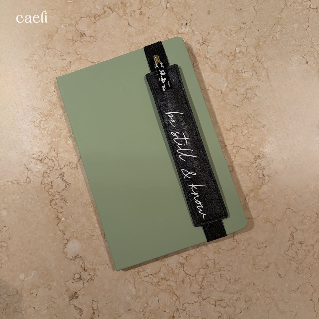 Pen Holder | Black Faux Leather | Be not afraid | Be still and know