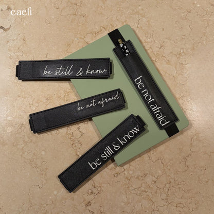 Pen Holder | Black Faux Leather | Be not afraid | Be still and know