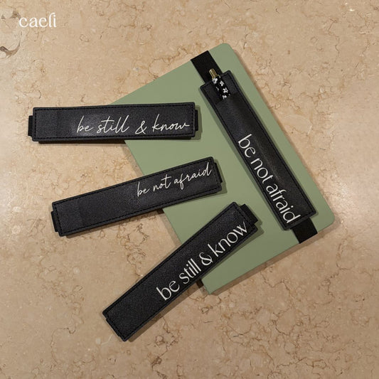 Pen Holder | Black Faux Leather | Be not afraid | Be still and know