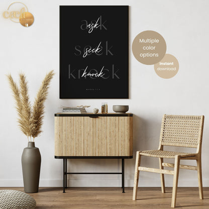 Matthew 7:7-8 Ask, Seek, Knock | Scripture Verse |  Wall Art