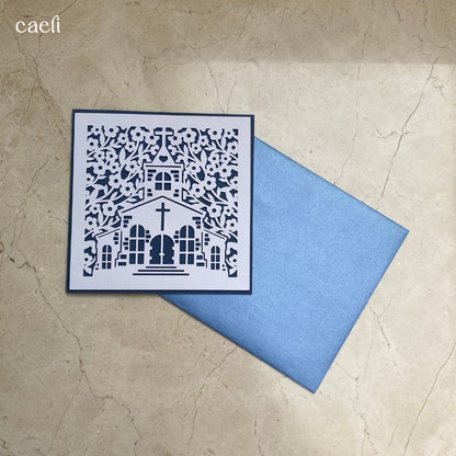 Christian Greeting Cards with Envelopes – Set of Faith-Inspired Designs (Church, Swallow, Love Birds) – Multiple Colour Options – 14x14cm Square Cards