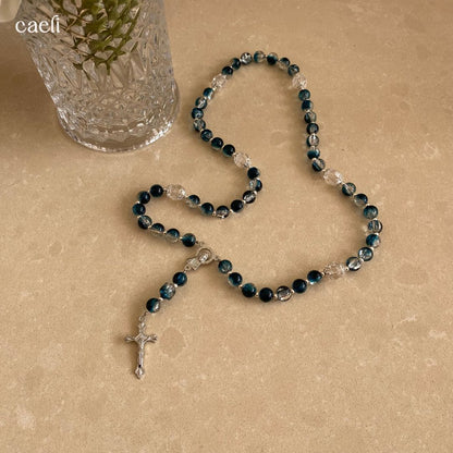 7 Sorrows Rosary | Our Lady of Sorrows Rosary Devotion | Caeli Studios Handcrafted Turquoise Blue-Green Glass Bead Rosary