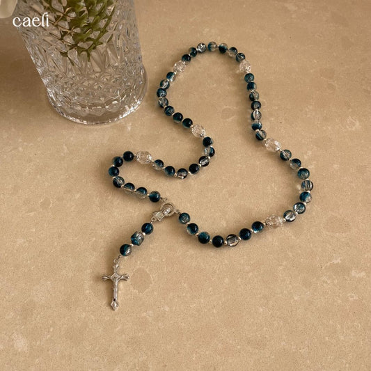7 Sorrows Rosary | Our Lady of Sorrows Rosary Devotion | Caeli Studios Handcrafted Turquoise Blue-Green Glass Bead Rosary