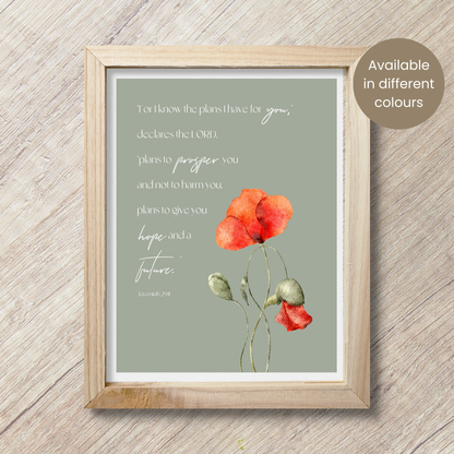 Jeremiah 29:11 | For I know the plans I have for you | Wall Art | Printable Prayer Card