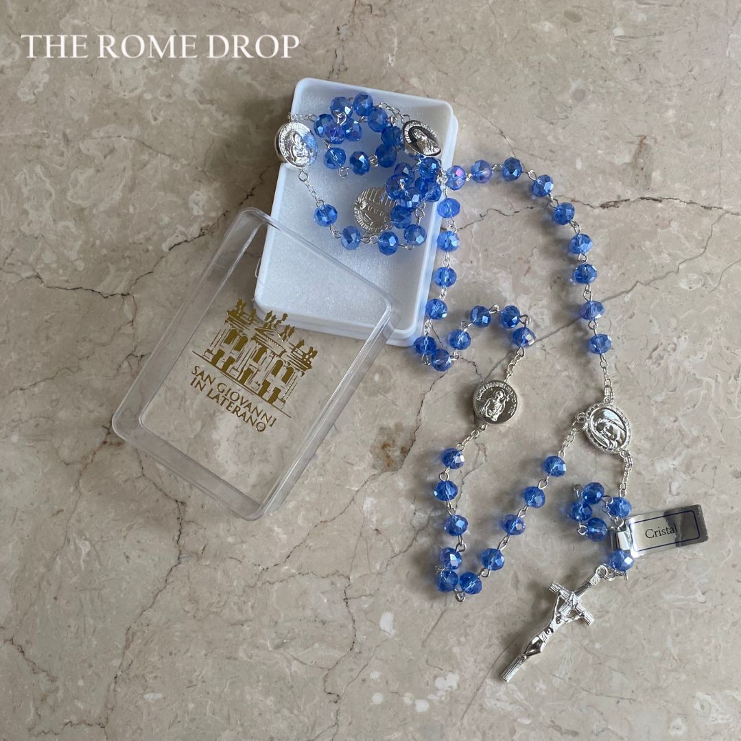 Rome Drop: Blue Crystal Rosary | St John Lateran | San Giovanni Laterano | Authentic Crystal Rosary