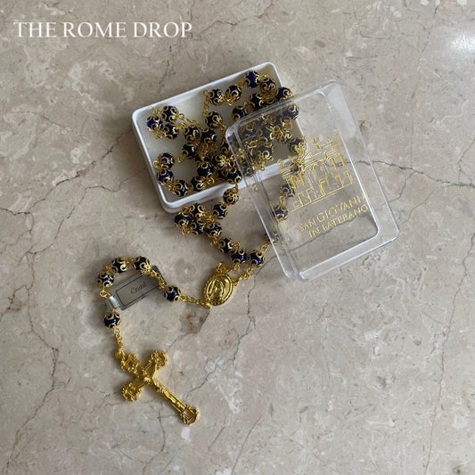 Rome Drop: Deep purple and Gold Crystal Rosary | St John Lateran | San Giovanni Laterano | Authentic Crystal Rosary