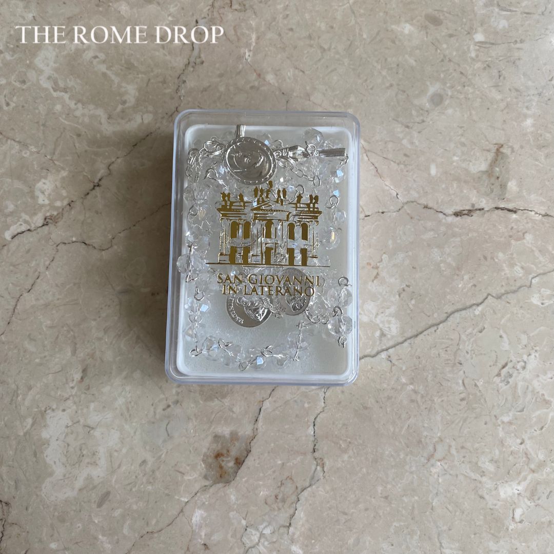 Rome Drop: Clear Crystal Rosary | St John Lateran | San Giovanni Laterano | Authentic Crystal Rosary
