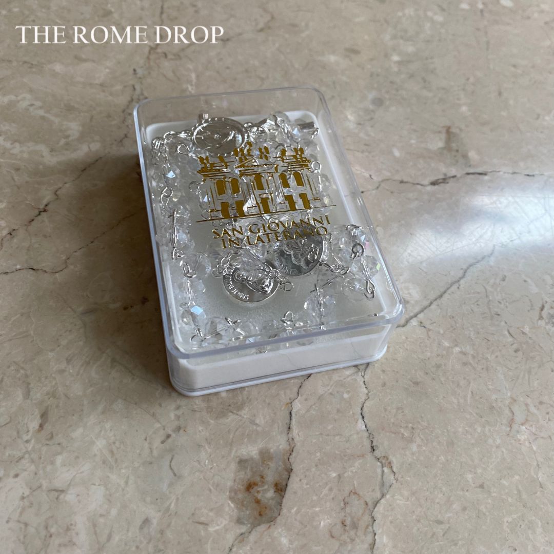 Rome Drop: Clear Crystal Rosary | St John Lateran | San Giovanni Laterano | Authentic Crystal Rosary