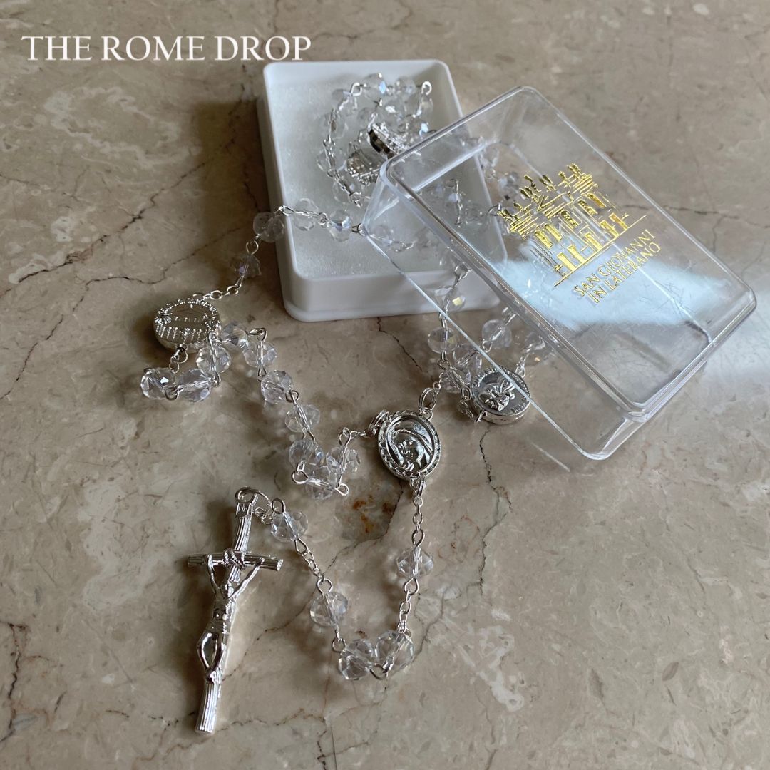 Rome Drop: Clear Crystal Rosary | St John Lateran | San Giovanni Laterano | Authentic Crystal Rosary