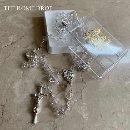Rome Drop: Clear Crystal Rosary | St John Lateran | San Giovanni Laterano | Authentic Crystal Rosary