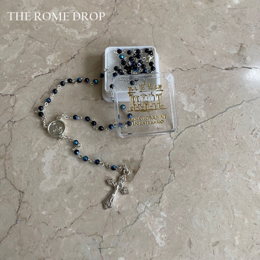 Rome Drop: Blue Green Mini Rosary Necklace | St John Lateran | San Giovanni Laterano