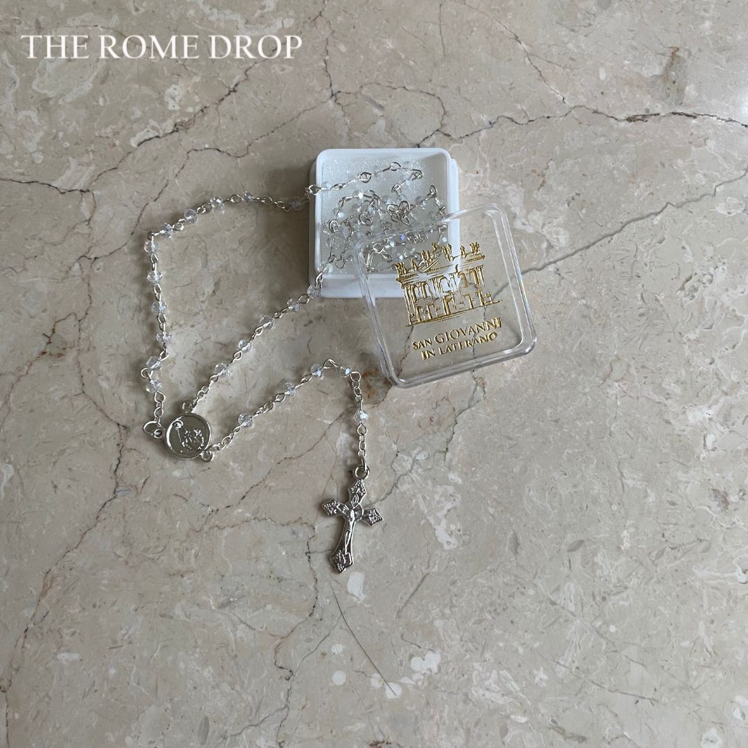 Rome Drop: Clear Rosary Necklace | St John Lateran | San Giovanni Laterano