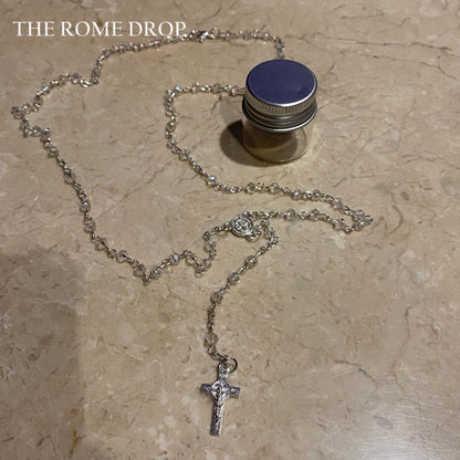 Rome Drop: Clear Mini Rosary Necklace | St Benedict Rosary Mini