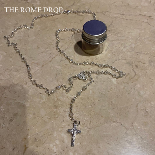 Rome Drop: Clear Mini Rosary Necklace | St Benedict Rosary Mini