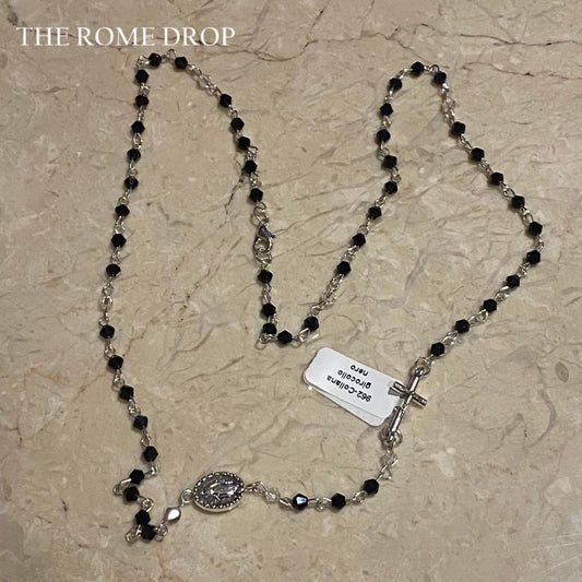 Rome Drop: Dainty Black Rosary Necklace