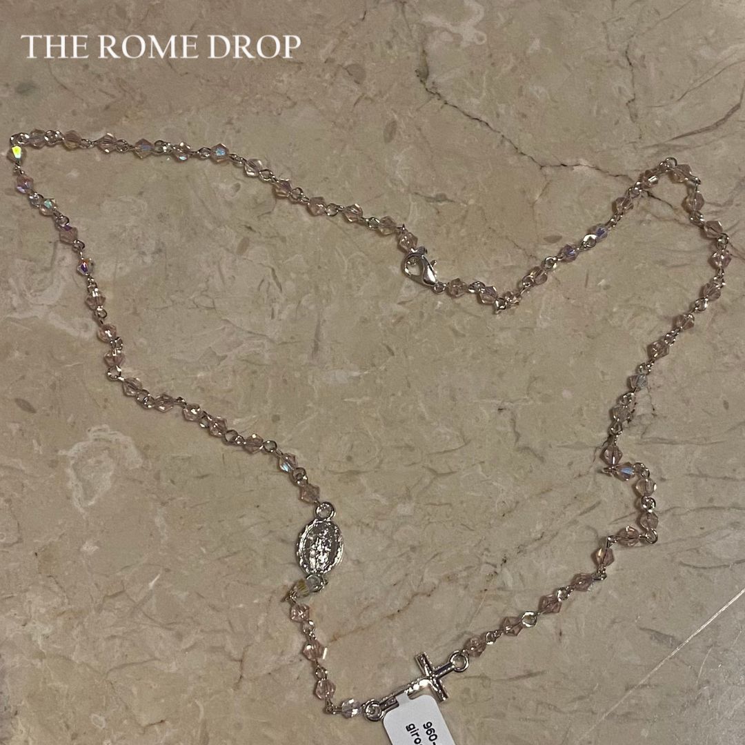 Rome Drop: Dainty Pink Rosary Necklace