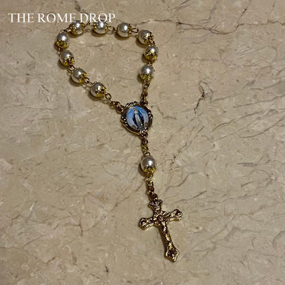 Rome Drop: Pearl and Gold Decade Mini Car Rosary