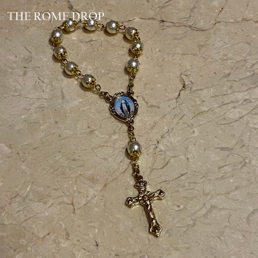 Rome Drop: Pearl and Gold Decade Mini Car Rosary