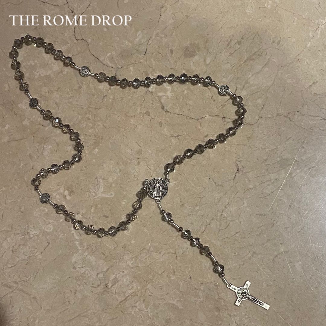 Rome Drop: Grey Black St Benedict Rosary