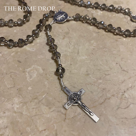 Rome Drop: Grey Black St Benedict Rosary
