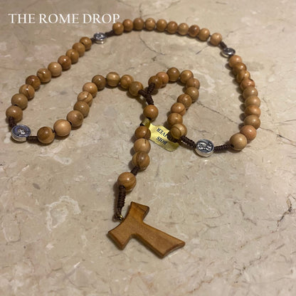 Rome Drop: Wooden Padre Pio Tau Cross Rosary | Olive Wood Franciscan Rosary