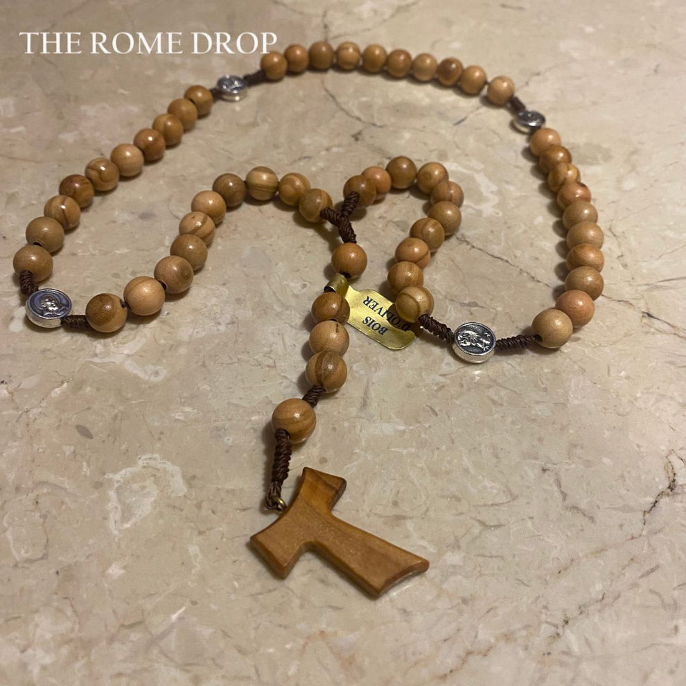 Rome Drop: Wooden Padre Pio Tau Cross Rosary | Olive Wood Franciscan R ...