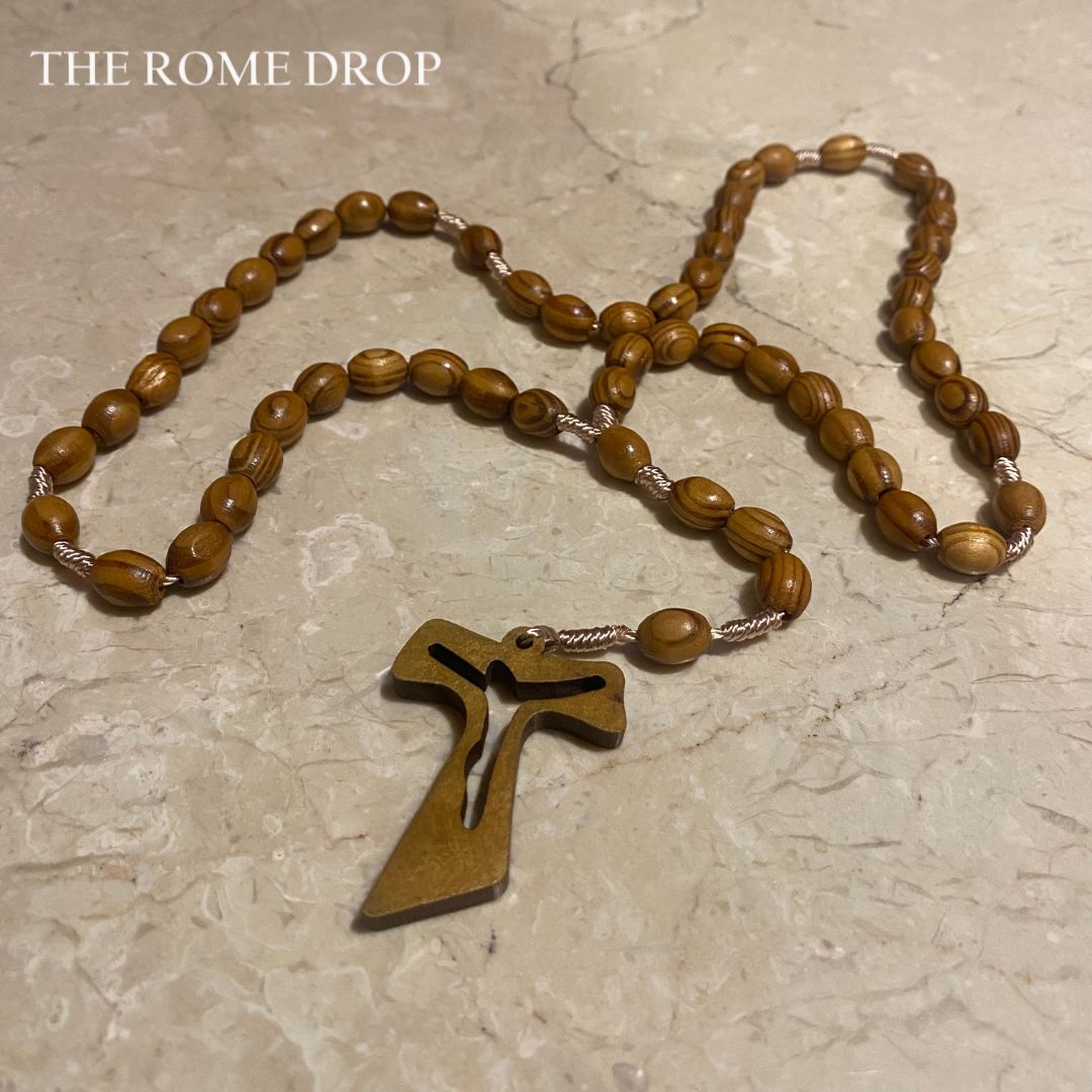 Rome Drop: Wooden Tau Cross Rosary