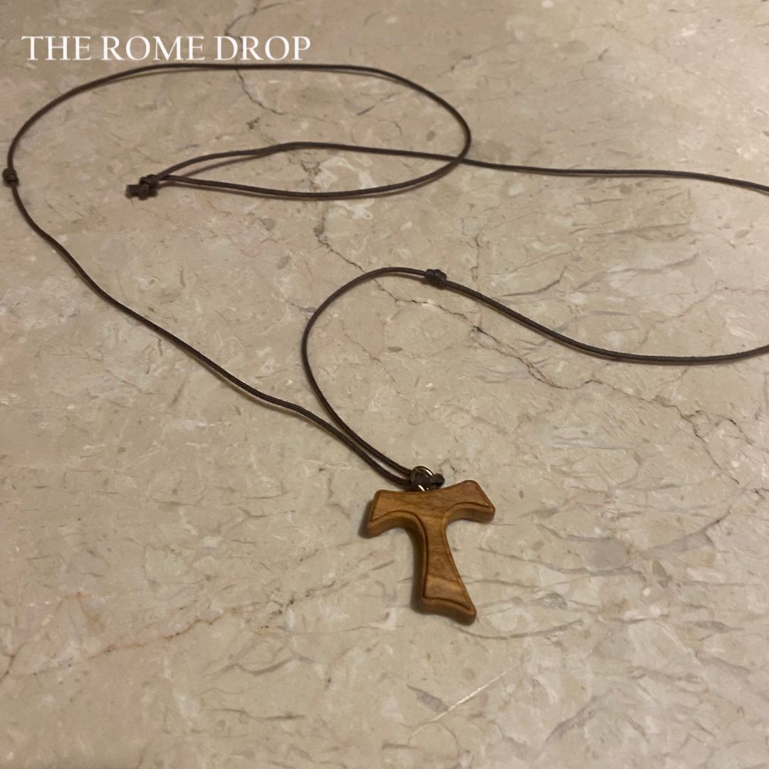 Rome Drop: Brown Cord Tau Cross Necklace | Triple Knot Franciscan Necklace