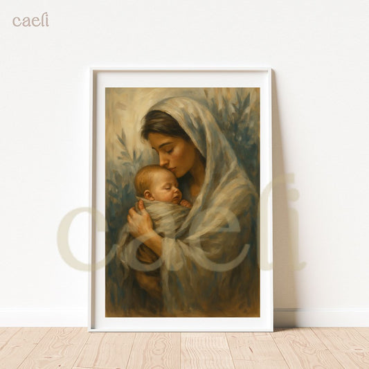 The Fiat Wall Art | Mary cradles Baby Jesus | A4 Wall Art