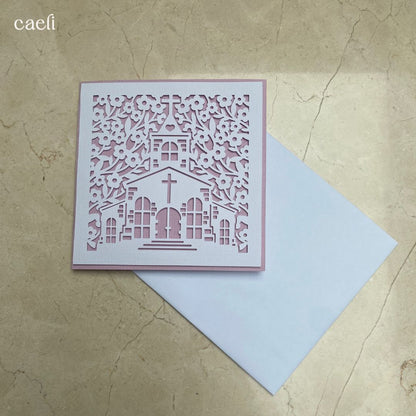 Christian Greeting Cards with Envelopes – Set of Faith-Inspired Designs (Church, Swallow, Love Birds) – Multiple Colour Options – 14x14cm Square Cards