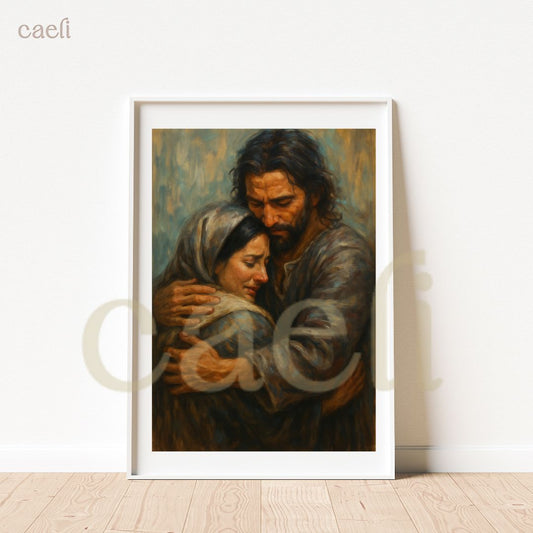 Lágrimas Wall Art | Jesus consoles Mary | A4 Wall Art