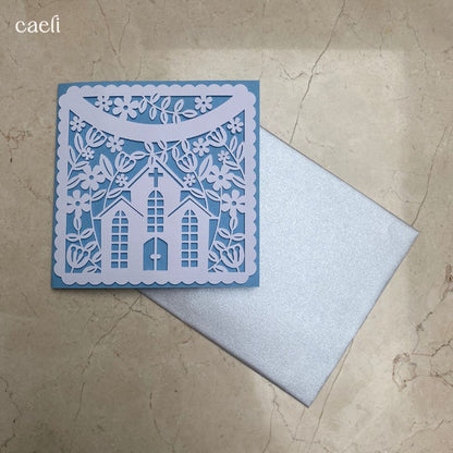 Christian Greeting Cards with Envelopes – Set of Faith-Inspired Designs (Church, Swallow, Love Birds) – Multiple Colour Options – 14x14cm Square Cards